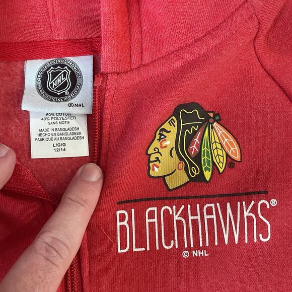 NHL Chicago Blackhawks Youth Large 14-16 Long Sleeve Full Zip Up Hoodie Red - Picture 2 of 7